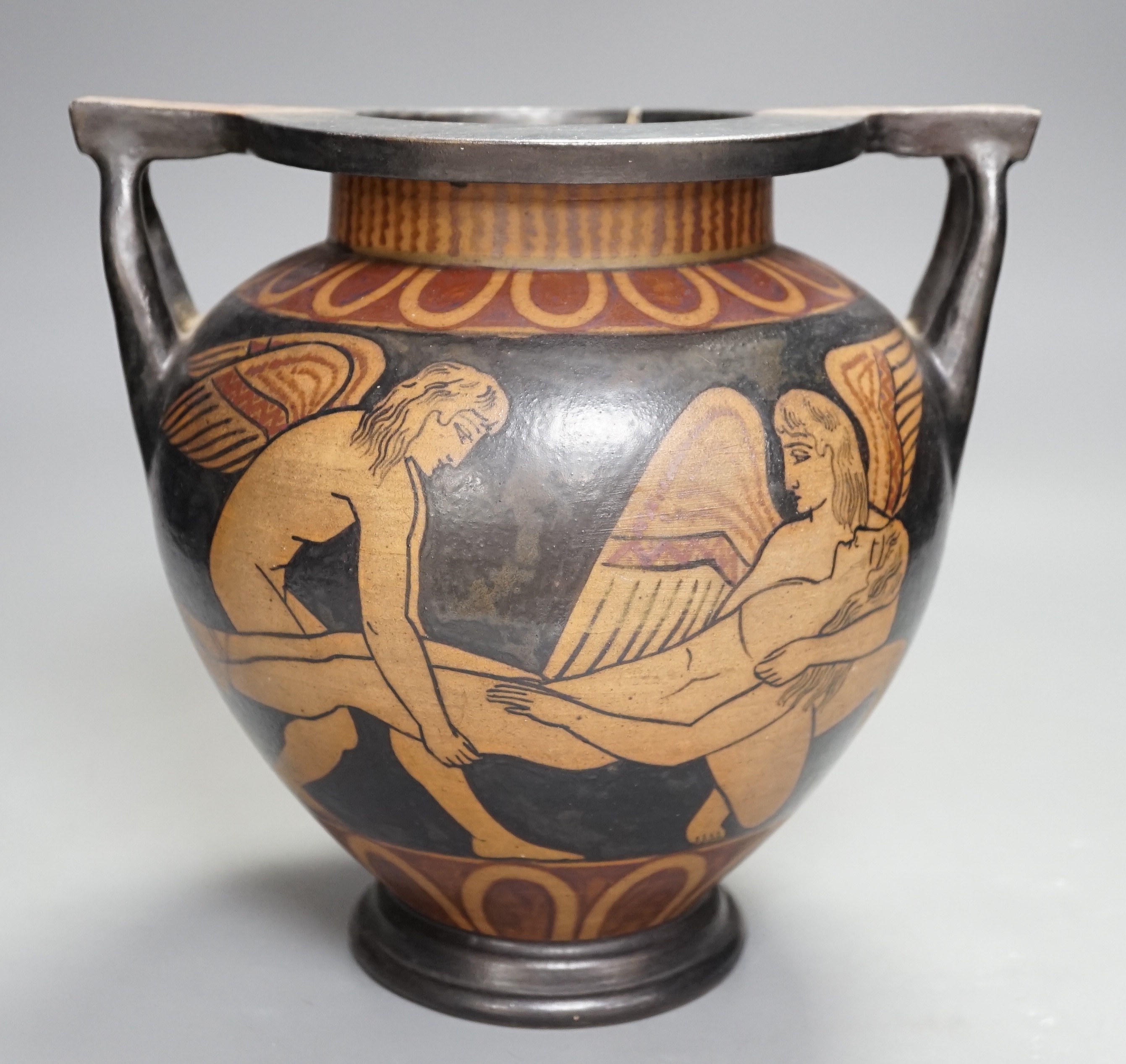 A 19th century Continental copy of a two handled Attic vase. 23cm high